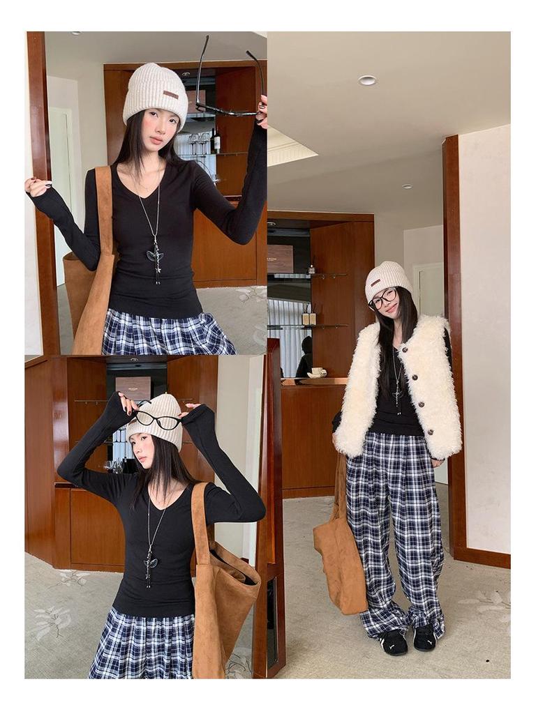 Women's Slim Fit V-Neck Long Sleeve Base Layer Top for Autumn/Winter 2025