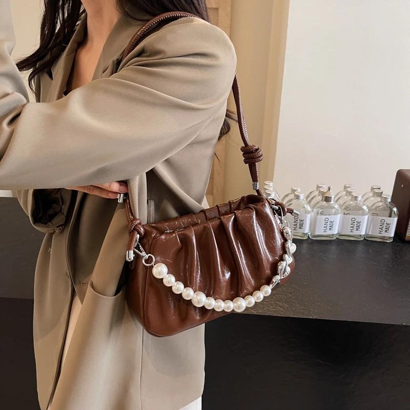 New Trendy Fashion Shoulder Bag Women High Quality Pearls Versatile Large Capacity Underarm Bags Women