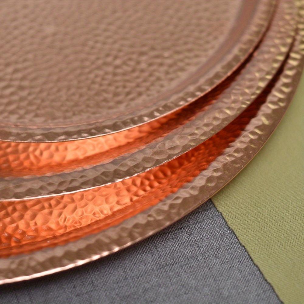 Red Copper Hammer Pattern Round Storage Tray Desk Metal Storage Organizer Organizer Small Items Storage Dishes Home Decor