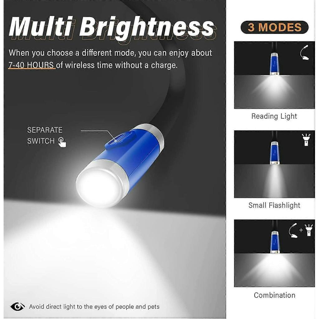 Rechargeable Led Neck Reading Light, Bed Reading Light, 3 Brightness Levels, Flexible And Soft Silicone Arm, Comfortable To Wear And Durable.
