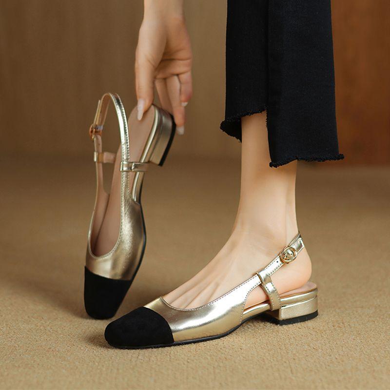 Small size French small fragrant wind low heel bag head sandals are absolutely comfortable in summer, foreign style niche wide fat feet large size