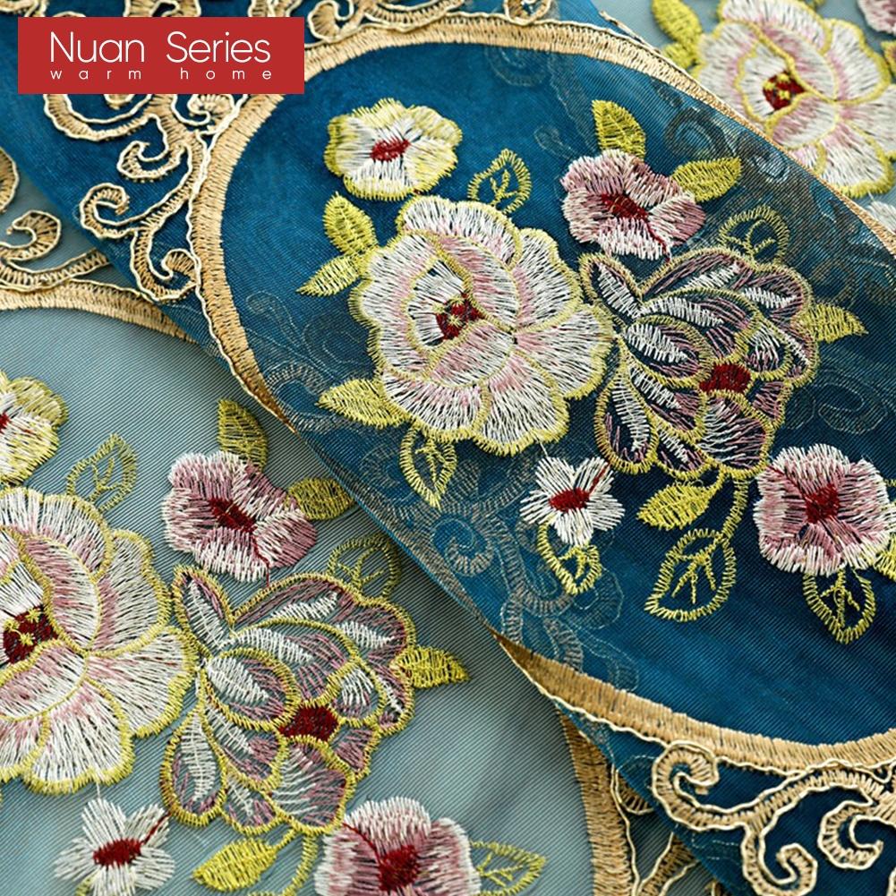 1 Stück Nuan Serie Europäischer Luxus Klassisch Bestickter Voile Vorhang Transparent Tüll für Wohnzimmer Schlafzimmer Balkon Fenster Heimdeko