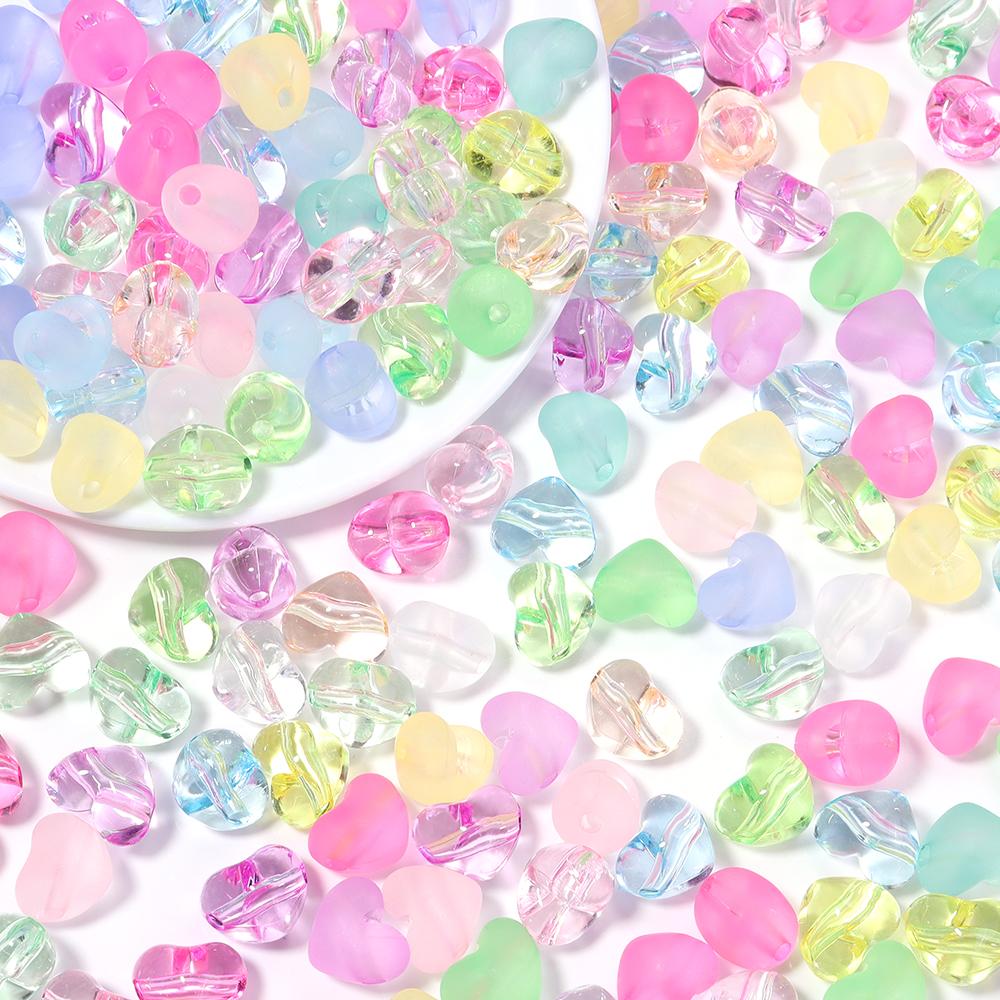 50 Stück Bunte Transparente Herzform Acrylperlen Durchbohrte Perlen Lose Abstandshalterperlen Für Schmuckherstellung DIY Zubehör