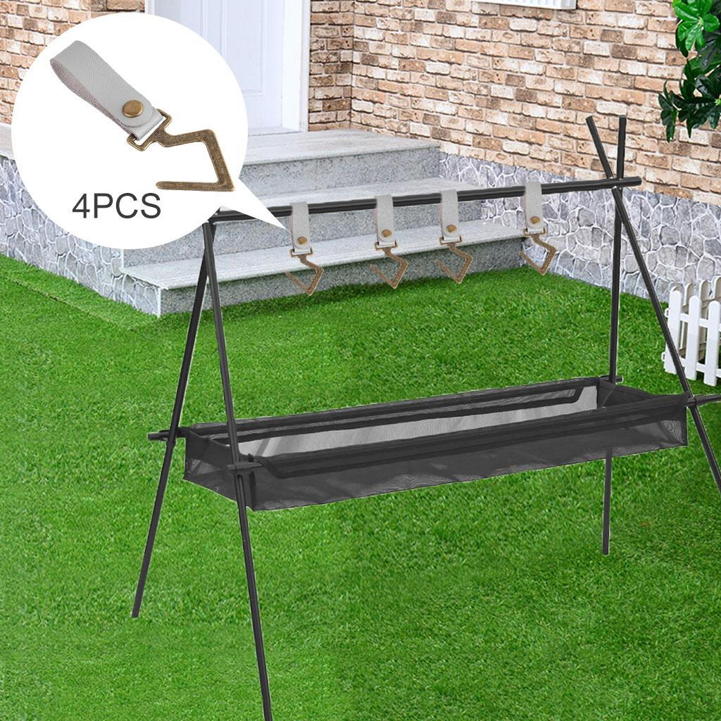 4 Pack Leather Strap Cookware Hanging Rack Hook Camping Outdoor Tools Towels Cups Hooks Hanger