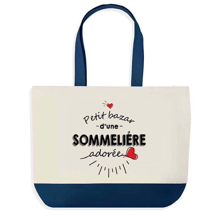 Tote bag - PLANETEE - Sac shopping fond bleu Bazar d'une Sommelière adorée - Coton 40x45 cm - Design graphique - Fabriqué en France