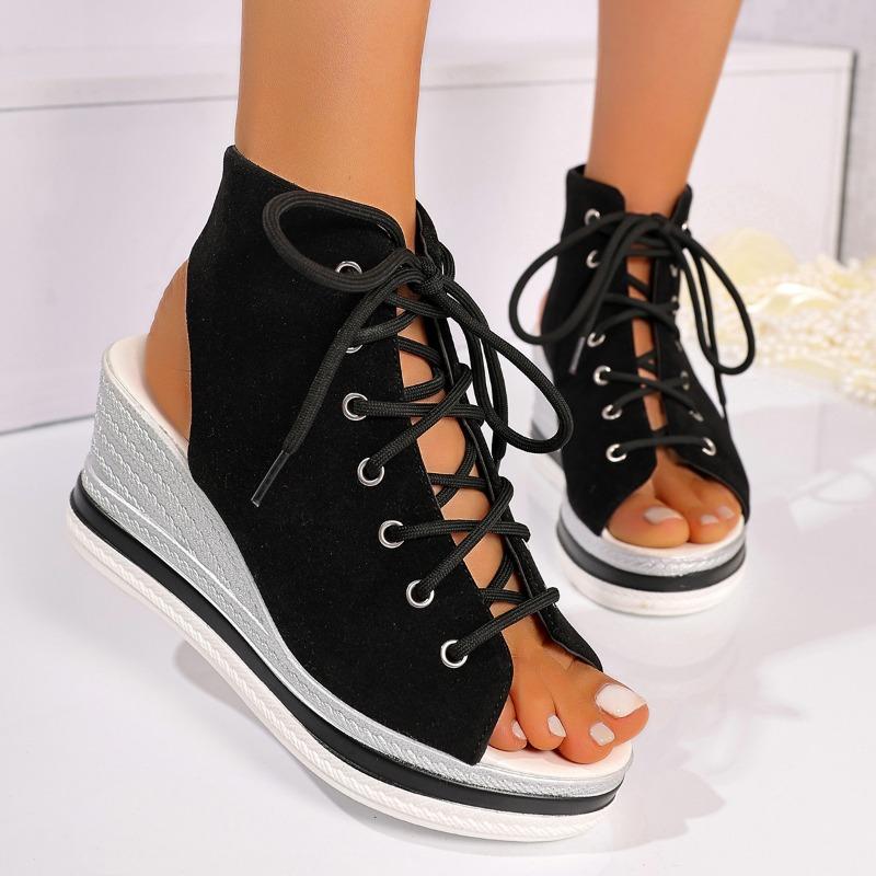 Leopard Print Large Size Wedge Heel Sandals Women's Summer New Muffin Platform Sandals