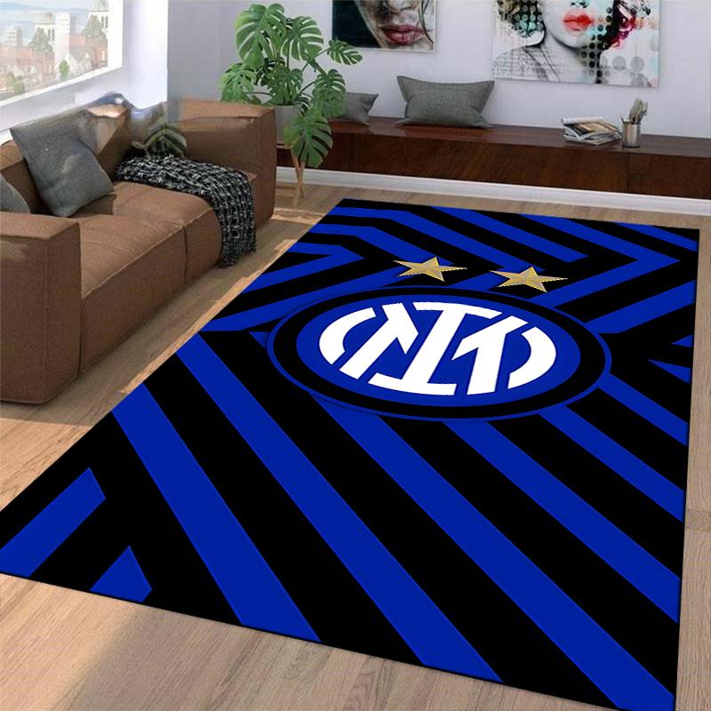 Blue and Black Striped Carpet with Inter Logo and Two Stars Pattern Suitable for use as an anti-slip for living room bedroom sofas