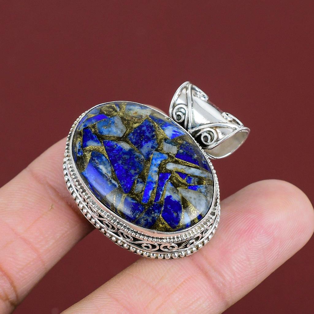 Copper Sodalite Pendant Natural Gemstone Pendant 925 Sterling Silver Pendant Handmade Vintage Pendant Healing Stone Jewelry Gifts For Women