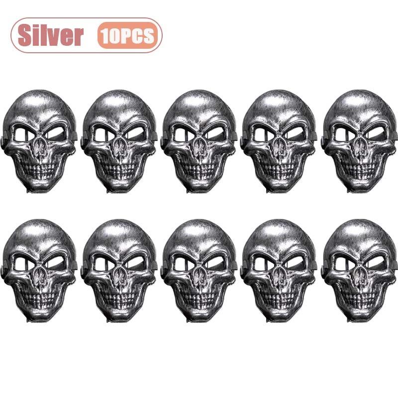 1-10PCS Halloween Horror Skull Mask Creepy Laughing Ghost Face Gold Silver Costume Prop for Party Cosplay Haunted House Decor