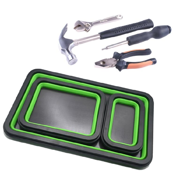 3 Pack Silicone Magnetic Parts Trays, Foldable Metal Component Storage Space Saving Organizer for Efficient Workstations