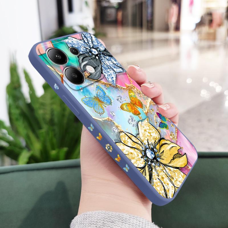 

Gold Foil Butterfly Phone Case For Xiaomi Redmi Note 14 13 12 12S 11 11S 10 10S 9 9S Pro Plus 4G 5G Liquid Silicone Cover Redmi Note 11