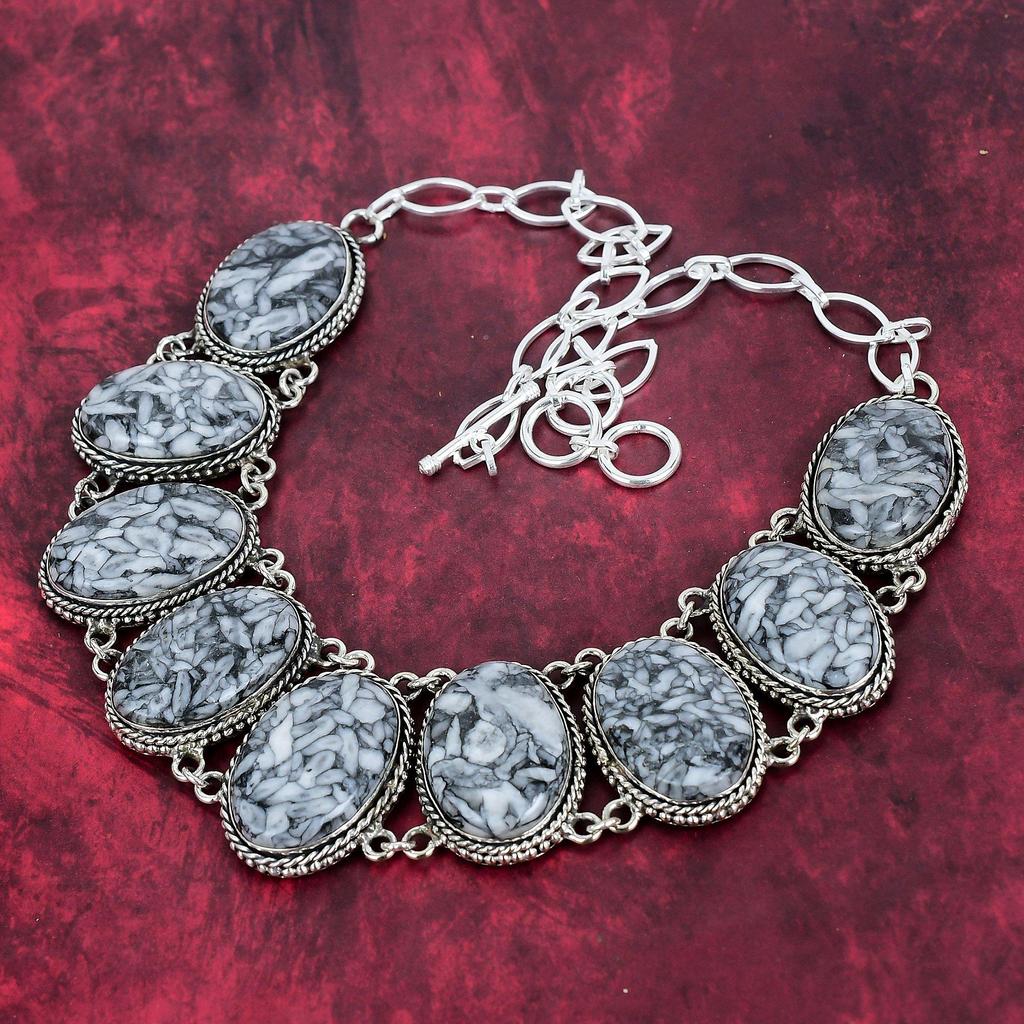 Pinolith 925 Solid Sterling Silver Necklace, Handmade Gemstone Necklace Jewelry, Gifts For Wife Brand New Necklace