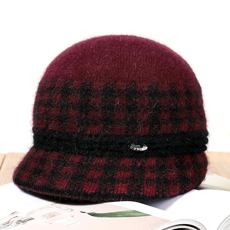 Hat lady winter warm short brim rabbit fur basin hat middle old man scarf knitted hat cold warm wool hat