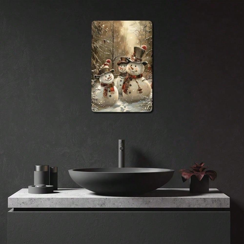 Vintage Snowman Metal Tin Sign 8x12 inch, Wall Art for Home Bar Garage, Pre-drilled Iron Painting