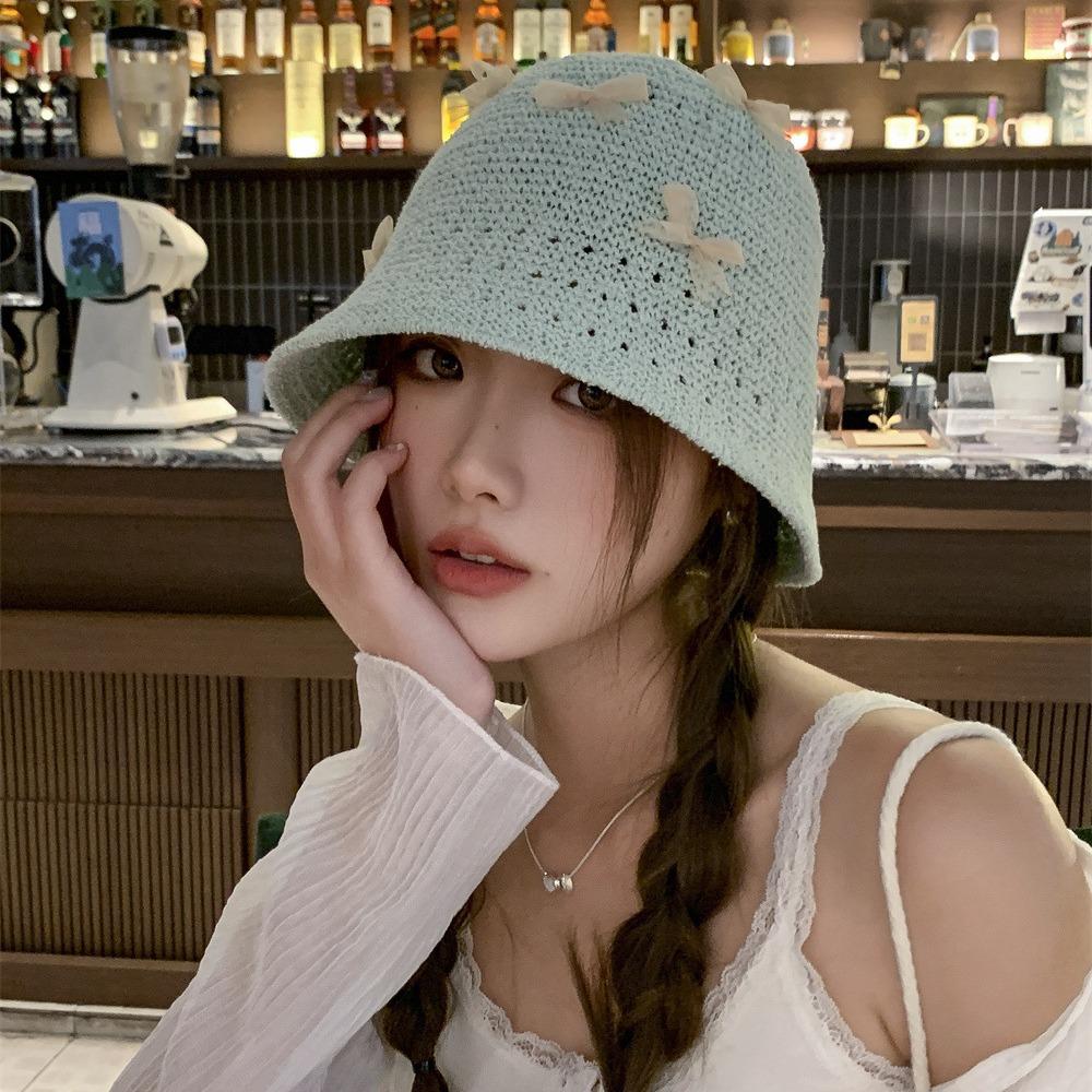 Kleiner Schleife Bucket Hat Damen Sommer süß vielseitig schlichter Hut hoher Sinn Feen-Aura Bucket Hat Beckenhut