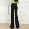 Women High Waist Split Hem Flare Pants Medium Stretch Slim Fit Black Long Trousers Casual Korean Style Pants
