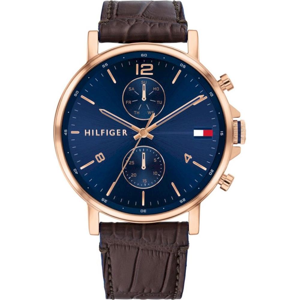 Tommy Hilfiger Historical Collection Blue Dial Brown Leather Strap Men s Quartz Watch 1710418 синий