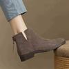 Women's Low Heel Retro Chelsea Boots - Versatile Round Toe, Comfortable Suede, Fleece-Lined, Back Zipper, Ankle-Length Martin Style.