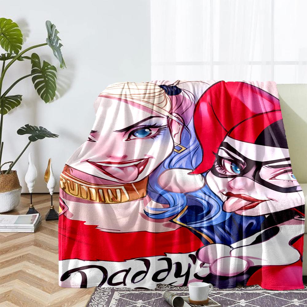 Harley Quinn Theme Printed Blanket - Perfect for Couch, Bed, Travel & Outdoor Use | Machine Washable, Cozy & Durable.