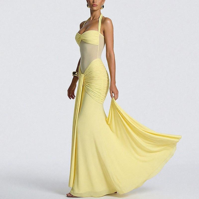 Women's clothing, new spring models in Europe and America, elegant neck strap tight hip wrap dress dress