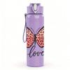 1PC Pink Butterfly Love 750ml Color Plastic Sports Water Bottle Leakproof Flip Straw Lid Suitable for Sports Office Home Use
