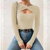 Women's Fashion Casual Solid Color Sweater Long Sleeve Slim Sweater Pullover Top