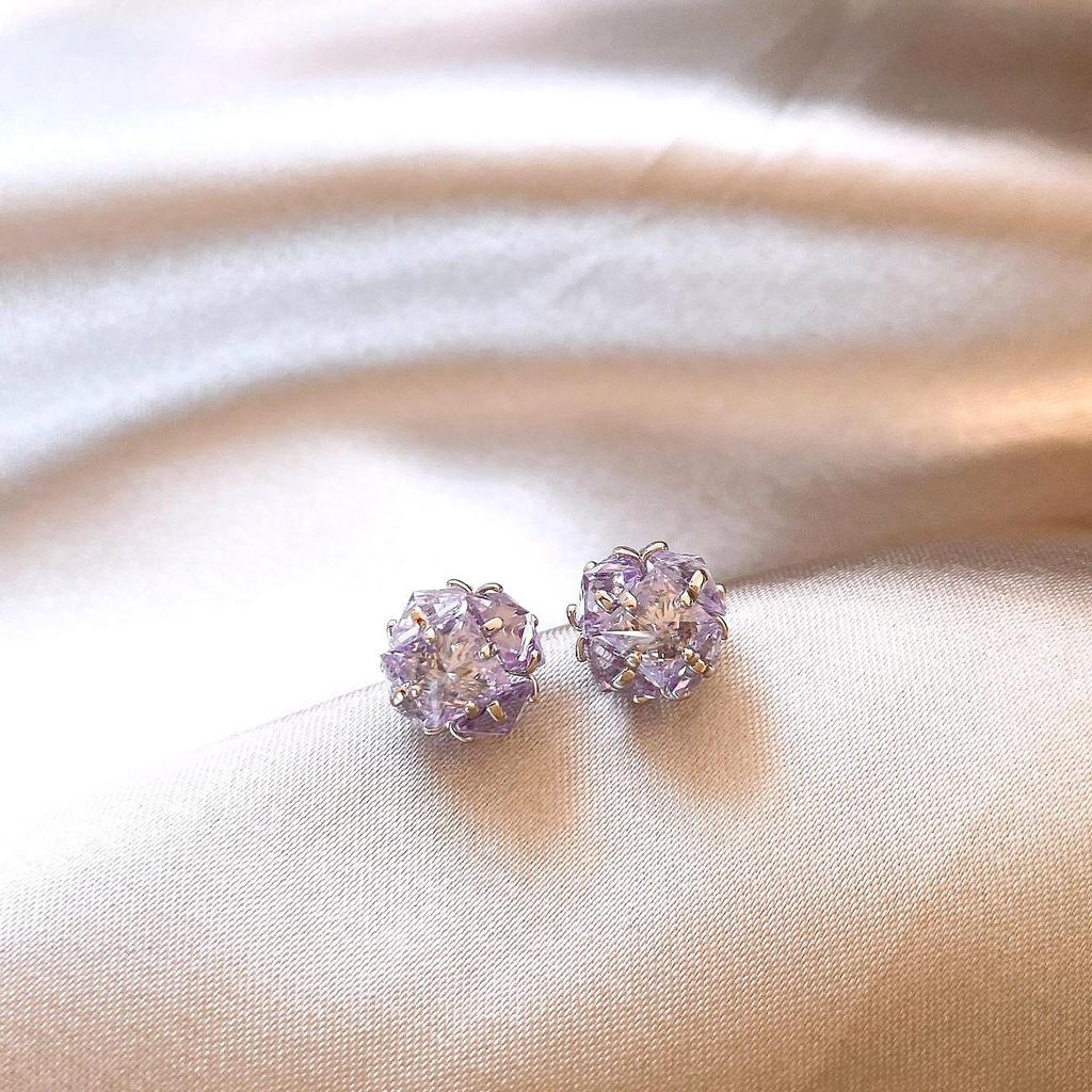 2026 Elegant Purple Zircon Round Stud Earrings for Women - Unique and Exquisite Small Design