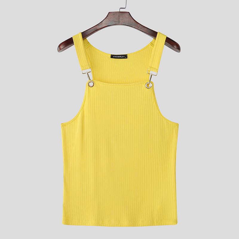

INCERUN Men Summer Strap Sleeveless Rib Casual Fitted Tank Tops жёлтый