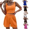 Completo da Donna a Coste Crop Top e Pantaloncini, Outfit Casual per le Vacanze, Abbigliamento Estivo, Senza Tasche, Set Loungewear