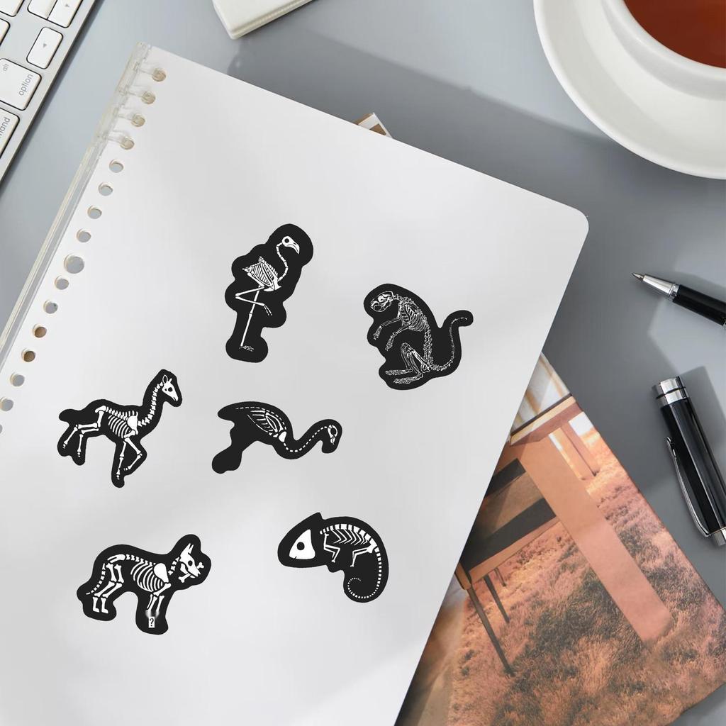 56-Piece Animal Skeleton Stickers Pack: Creative DIY Waterproof Stationery for Notebooks & Planners