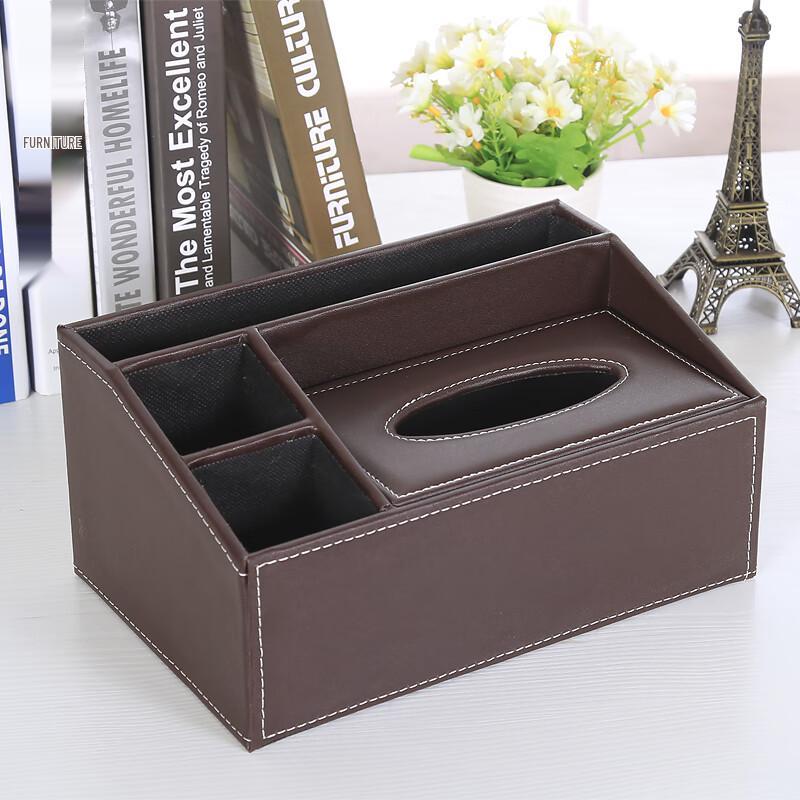Tongyangshi Leather Wood Multi-functional Tissue Box - Brown (4 Pack)