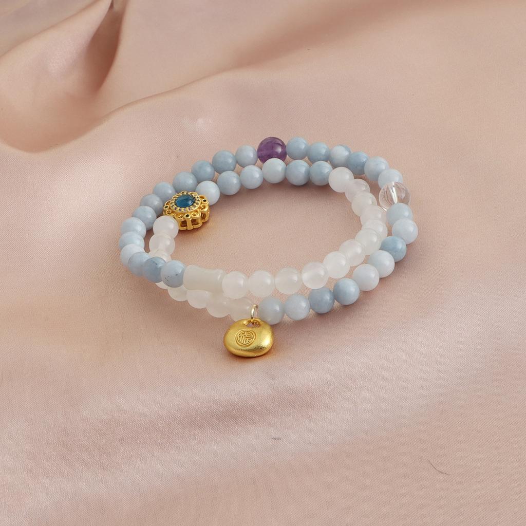 Bracelet Natural Shoushan Stone Tianshan Green Lotus Pod Safety Buckle Crystal Bracelet Double Layer Dopamine