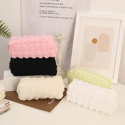 Cream Puff Pencil Case Niche High Aesthetic Value Solid Color Large-capacity Storage Bag Three-dimensional Grid Stationery Bag