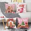 Christmas Gingerbread Man Pink Cushion Cover Letter Print Holiday Decoration Living Room Sofa Cushion Cover Cushion Cover