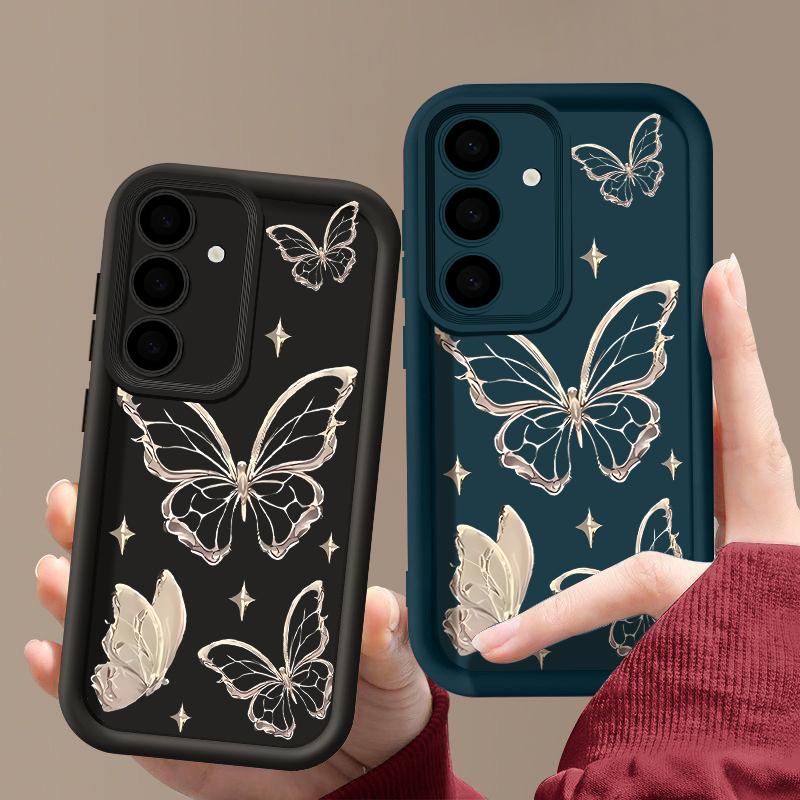 For Samsung S25 Ultra S24 FE S23 S22 A56 A36 A55 A16 A15 A35 Case Butterfly Print Soft Silicone Shockproof Lens Protection TPU Matte Phone Cover