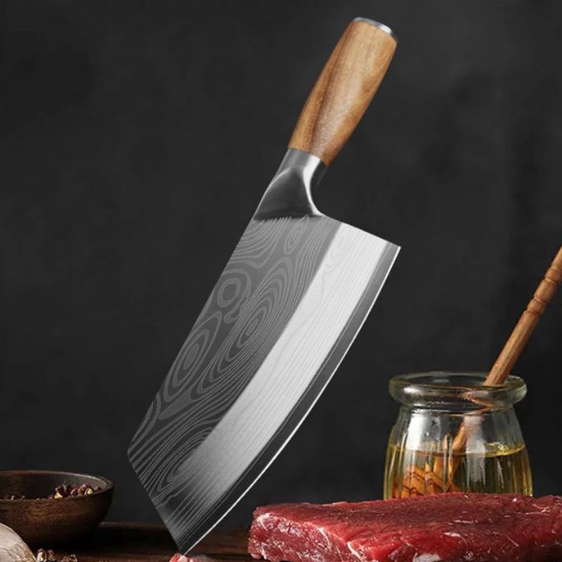 Stainless Steel Boning Knife Kitchen Chef Knife Filleting Knives Santoku Meat Cleaver Knife with Laser Damascus Pattern Household Kitchen Knife