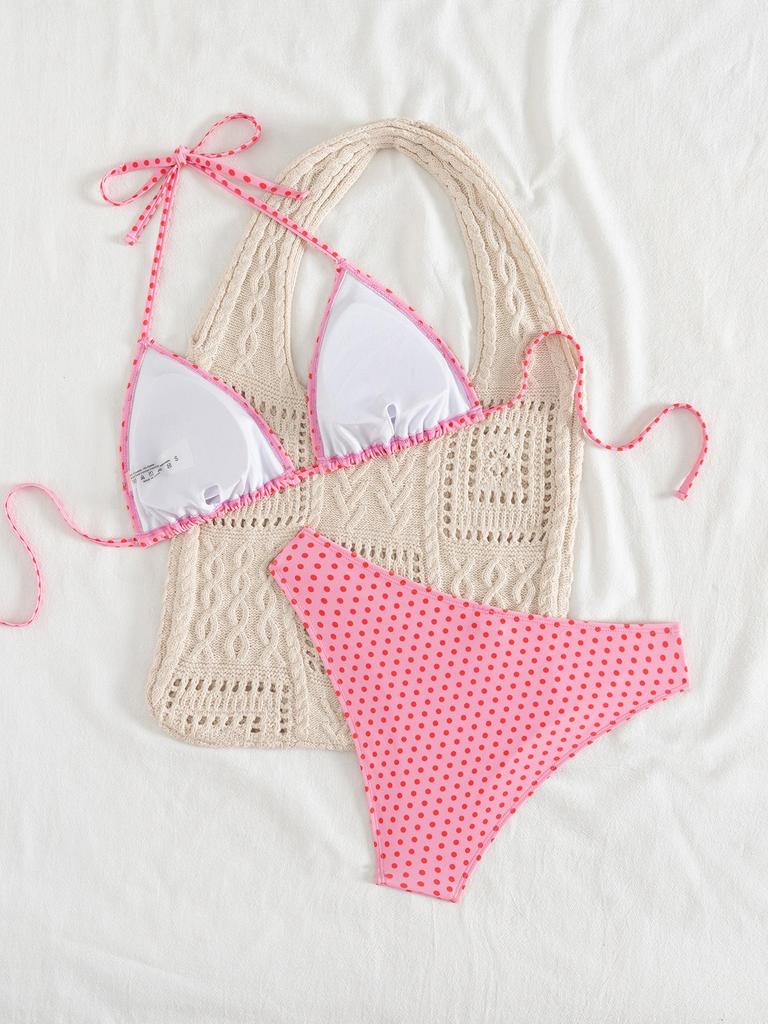 Maillot de bain pour femme Bikini sexy à imprimé, bretelles doubles, taille haute, fendu