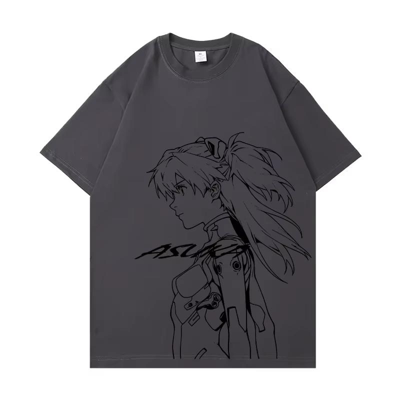 Asuki Printed Short Sleeve T-Shirt with Neon Genesis Evangelion 2026, Men's and Women's Tops, Sports T-Shirt, Y2K Shirt