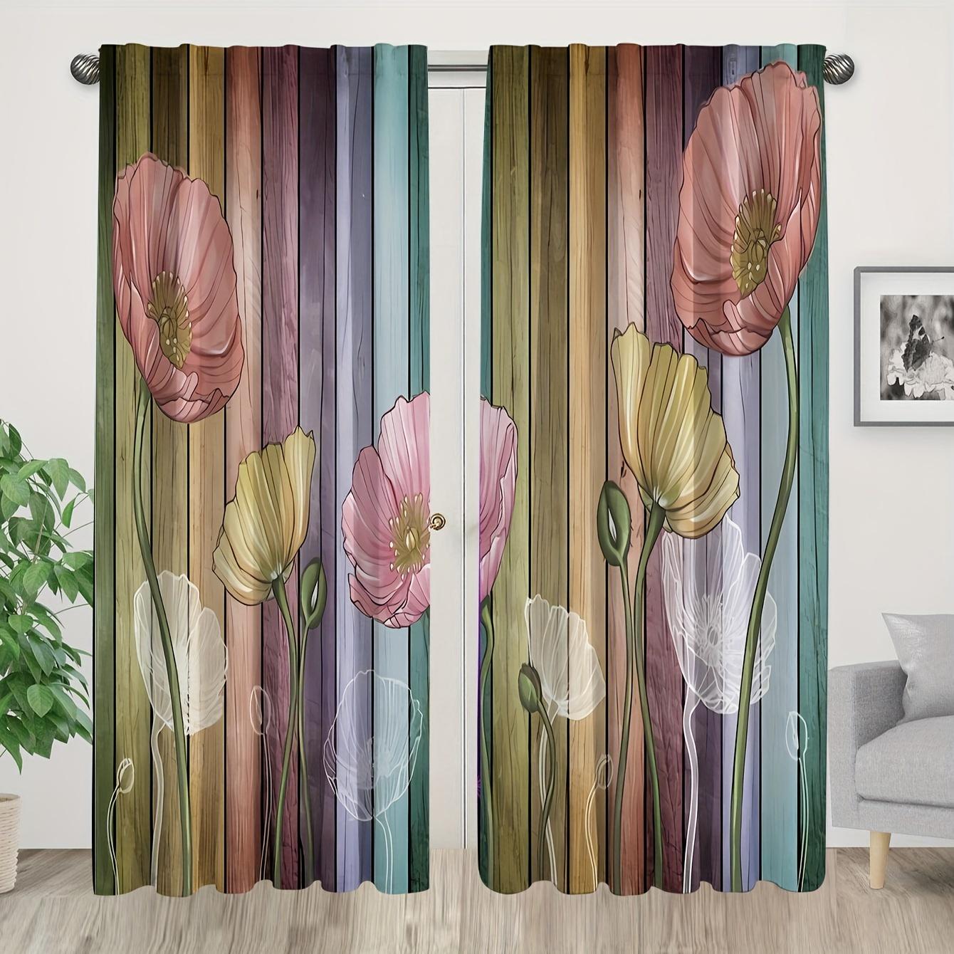 

2 шт. стильних штор із принтом листя для вітальні, спальні та балкона - кишенькові стрижні для обробки вікон для приватності та декору W50 X H160(CM)X2&Grommet Top