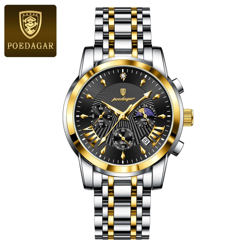Luxusní pánské náramkové hodinky Vodotěsné luminiscenční hodinky s chronografem pro muže Nerezové pánské Quartz hodinky