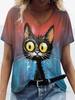 Neue Süße Katze Tier 3D Druck T-Shirts Mode Damen V-Ausschnitt Kurzarm T-Shirt Y2k Harajuku T-Shirts Lässige Oberteile Damenbekleidung