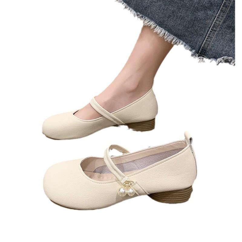 Mary Jane shoes women's summer 2025 new pearl buckle gentle evening shoes light mouth thick heel soft sole single shoes women