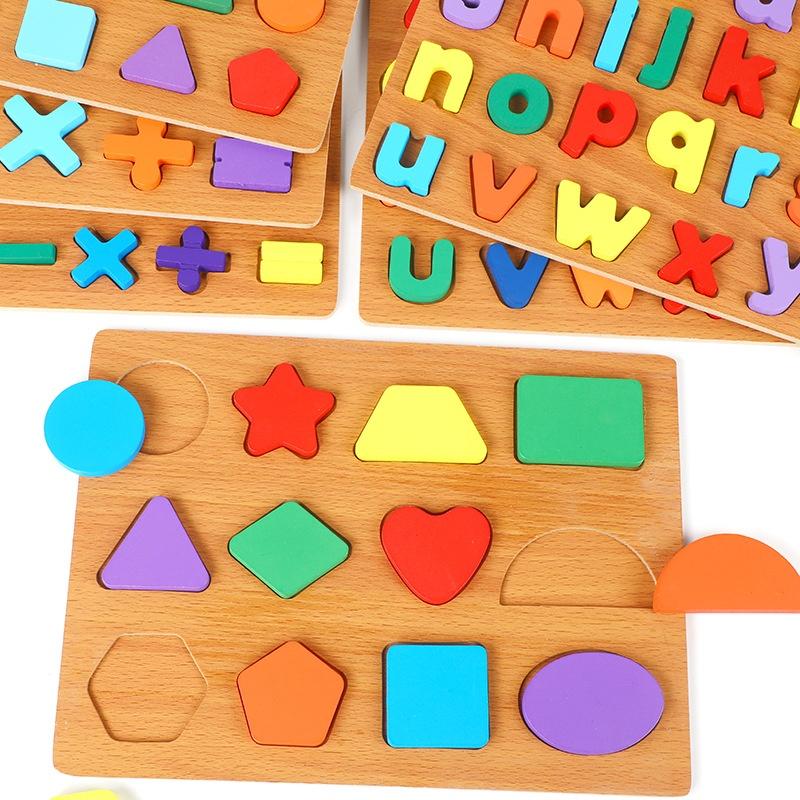 Colorful Alphabet Number Wooden Puzzles Kids Intelligent Matching Game Preschool Children Early Educational Toys