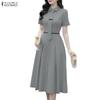 ZANZEA Women Turn Down Collar Casual Short Sleeve Dress