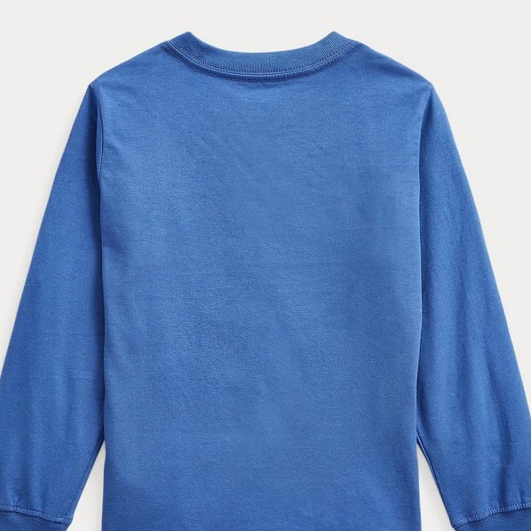 Polo Ralph Lauren Solid Color Logo Embroidered Crew Neck Casual Long Sleeve Kids Tops Blue 323854677-021