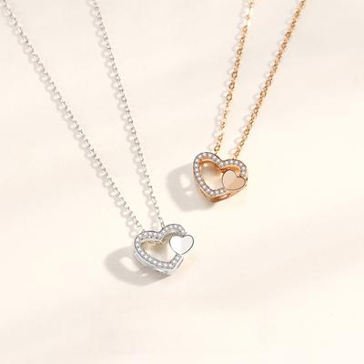 Heart-to-heart Necklace Female Korean Version Niche Light Luxury Love Diamond-encrusted Heart Pendant Collarbone Chain