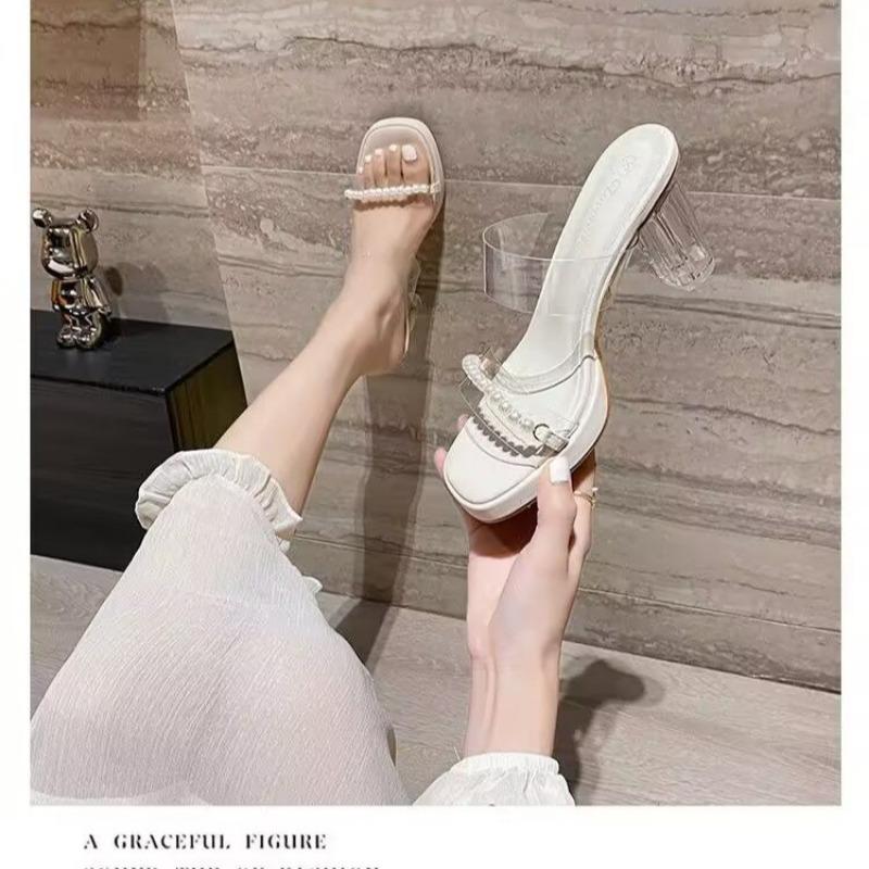 

Шлепанцы на высокой платформе и толстом каблуке для женщин, лето 2025, блестящие, с кристаллами, прозрачные ПВХ шлепанцы, женские, прозрачные, на толстом каблуке, туфли для вечеринки 34 бежевый