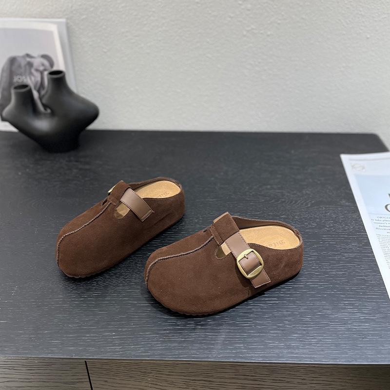 

Ретро толстая подошва сумка голова пряжка ремня Биркен шлепанцы женские 2025 новые маленький человек увеличение роста ленивая сумка голова полуботинки 40