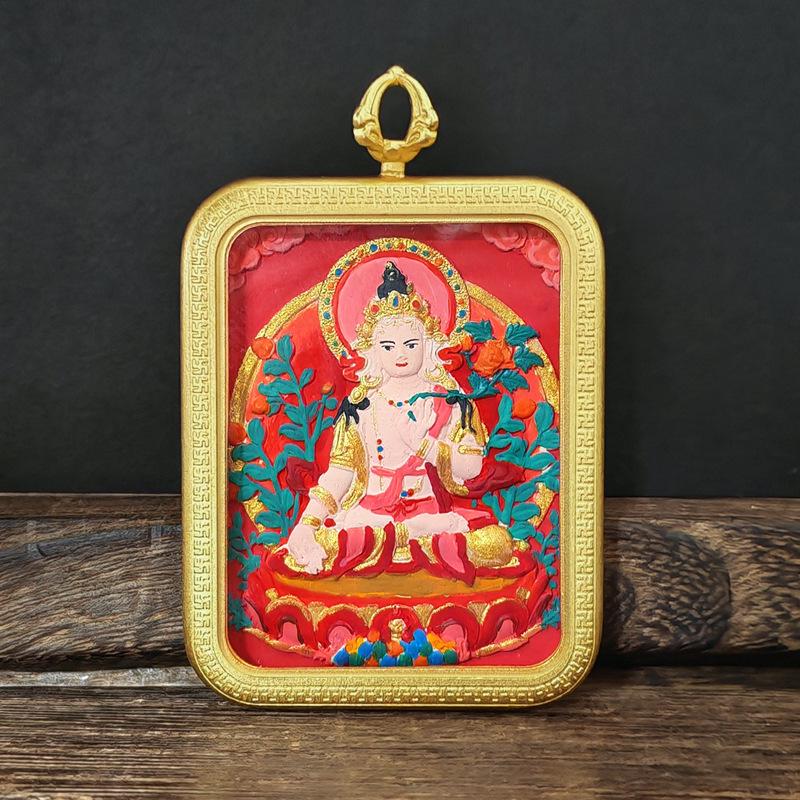 Tibetisches Grünes Tara & Gelbes Jambhala Amulett: Titanstahl Medizin Buddha Anhänger