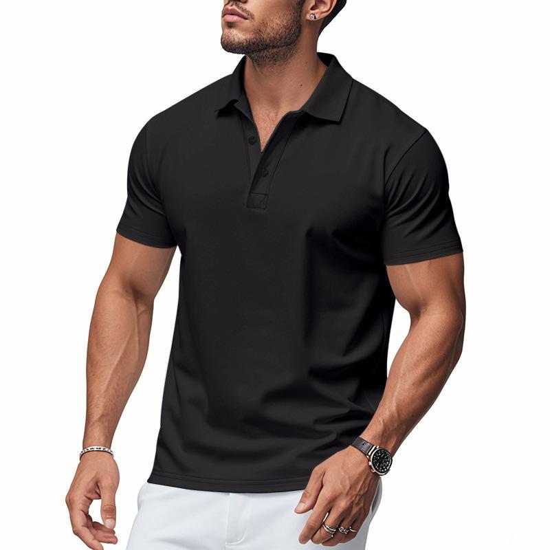 

Summer Polo-neck Solid Color Short Sleeve Quick-dry Tee Men Pullover All-match T-shirt Male Casual Fashion Top M чорний